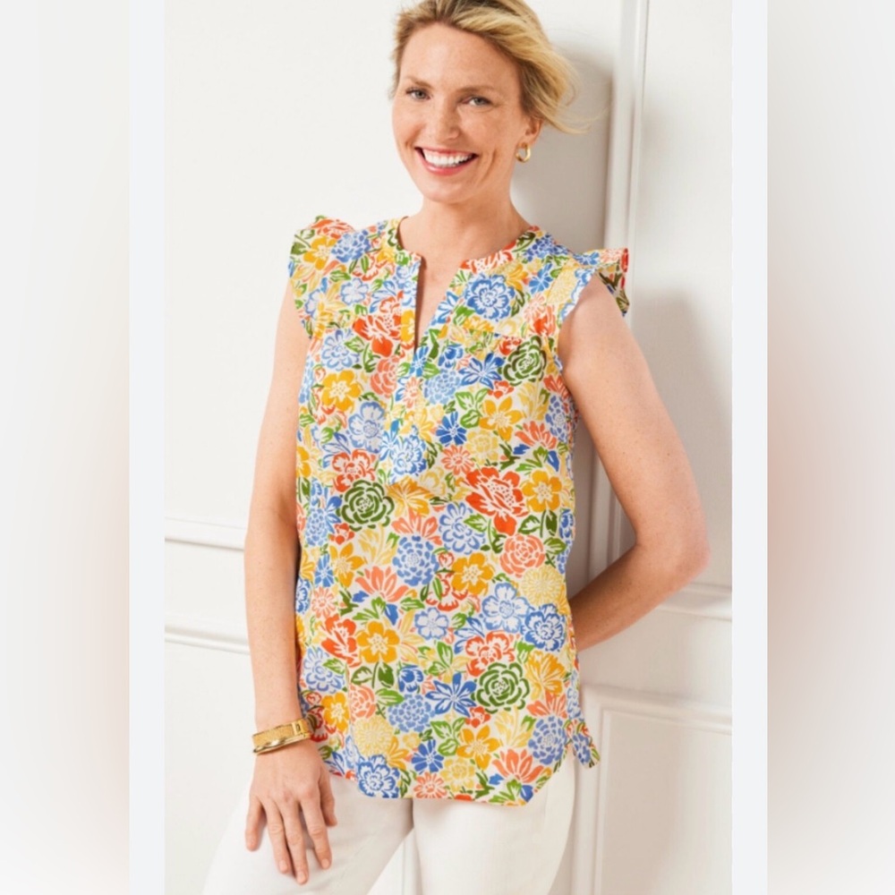 Talbots Floral Flutter Sleeveless Top Size Medium Petite